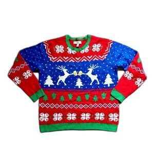 JOLLY SWEATERS festive ugly holiday sweater reindeer drinking beer Cheers XL EUC